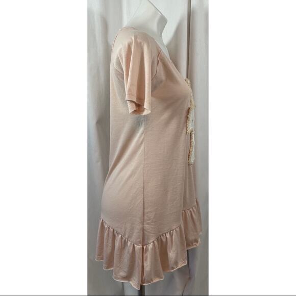 50% OFF Lost Petal Linens Top Tunic Cross Oversized Pink - Picture 2 of 6